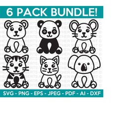 animal mini svg bundle, cute animal svg, dog svg, tiger svg, elephant svg, cat svg, mouse svg, panda svg, cut files for cricut, silhouette