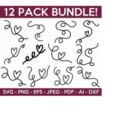heart flourish svg bundle, swoosh svg, swashes svg, swirl svg, squiggle svg, swirly flourishes svg, doodles svg, cut file for cricut
