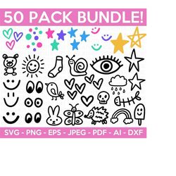 doodle svg bundle, hearts svg, moon svg, diamond svg, bunny svg, music note svg, crown svg, dragonfly svg. cut files cricut, silhouette
