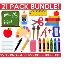 school supplies svg bundle, back to school svg, school supplies svg, pencils svg, apple svg, colors svg, books, cut file cricut, silhouette