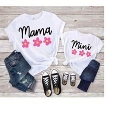 mama and mini matching flowers svg, floral mom and daughter shirt svg, floral matching shirts svg, floral design, cricut cut file