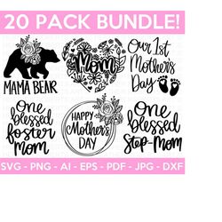 mother's day svg bundle, mom shirt svg, mother's day gift, mom life, blessed mama, hand lettered mom quotes, cut files for cricut,silhouette