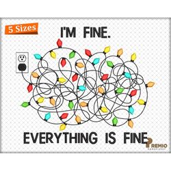 christmas lights embroidery design, i'm fine everything is fine embroidery design, funny tangled christmas embroidery fi