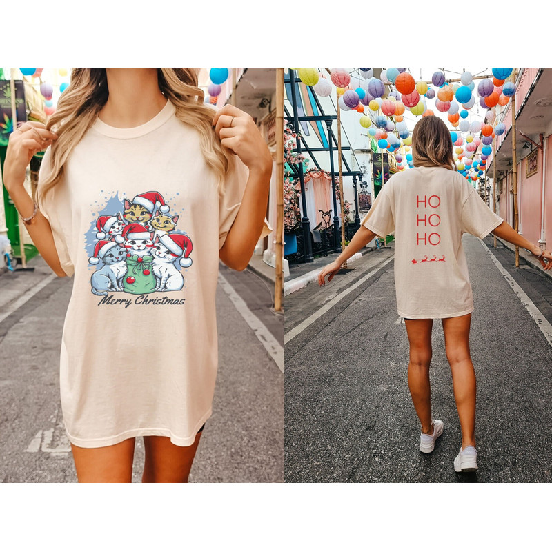 Merry Christmas Cats Comfort Colors Shirt, Cute Cats Christmas Shirt, Christmas Shirt, Cat Lover Christmas Shirt, New Year Shirt, 2024 Shirt - 2.jpg