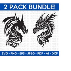 dragons svg bundle, tribal dragon svg, dragon tattoo svg, dragon silhouette, dragon vector, dragon clipart, cut file cricut, silhouette