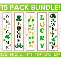 st. patrick's day porch sign svg bundle, st. patty's day bundle, lucky porch sign svg, welcome signs, vertical signs, cut files for cricut,