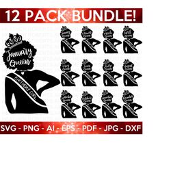 birthday month queens svg bundle, afro birthday queen svg, afro girl svg, afro birthday girls, black birthday queen svg, cut file for cricut