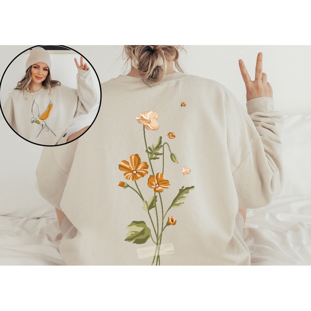 Poppy Flower Fall Sweatshirt and Hoodie, Fall Vibes Sweatshirt, Thanksgiving Sweatshirt, Fall Floral Hoodie, Nature Flower Lover Sweatshirt - 1.jpg