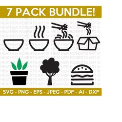 food and plants icons svg bundle, plant svg, burger svg, bowl svg, hot soup svg, hand-drawn svg, tree svg, cut files cricut, silhouette