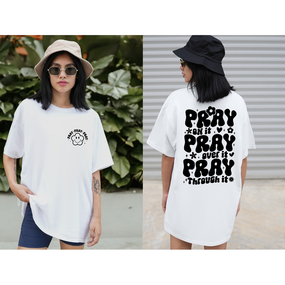 Retro Floral Christian Comfort Colors Shirt, Front & Back Tee, Pray on it Pray over it Pray through it Tee, Groovy Christ Comfort Colors Tee - 4.jpg