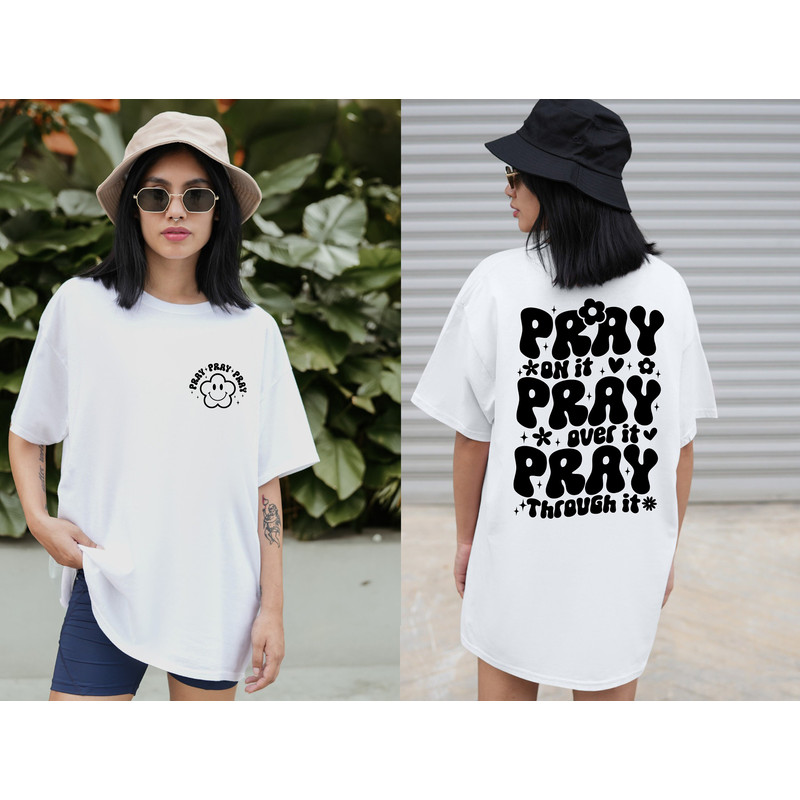 Retro Floral Christian Comfort Colors Shirt, Front & Back Tee, Pray on it Pray over it Pray through it Tee, Groovy Christ Comfort Colors Tee - 4.jpg