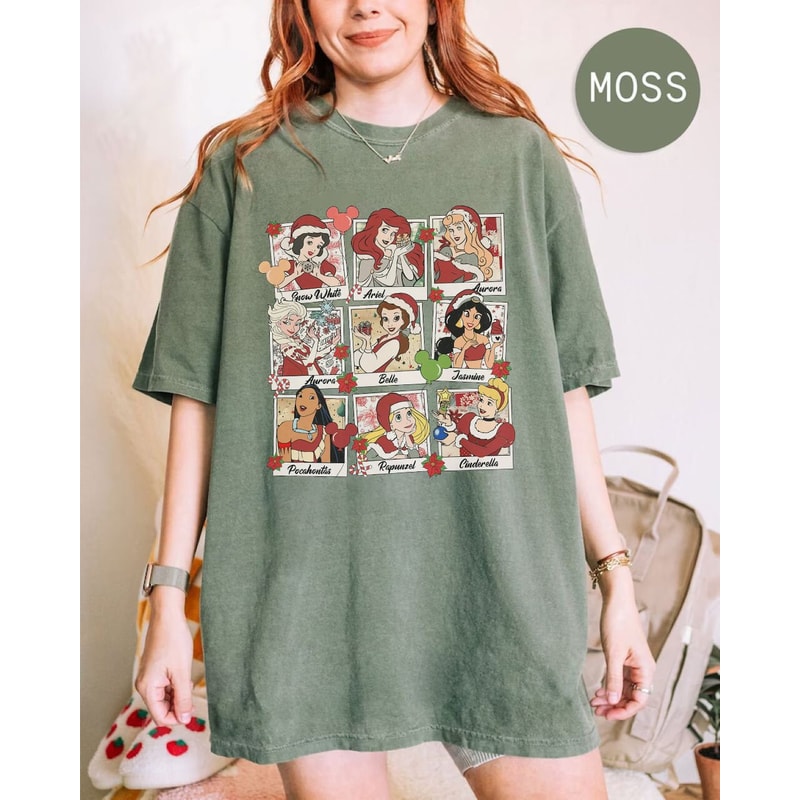 Disney Princess Characters Group Take Photos Christmas Comfort Colors T-shirt, Mickey's Very Merry Xmas Party Shirts, Disneyland Family Gift - 2.jpg