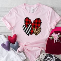 heart trio valentines day shirt png,buffalo plaid leopard heart shirt png,matching valentines couples,3 hearts valentine