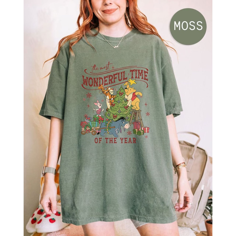 Winnie The Pooh Christmas Tree Comfort Colors Shirt, The Most Wonderful Time Of The Year Winnie The Pooh Christmas Lights Shirt, Pooh Shirts - 2.jpg