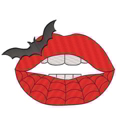 lips with spider web machine embroidery