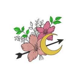 floral crescent machine embroidery design