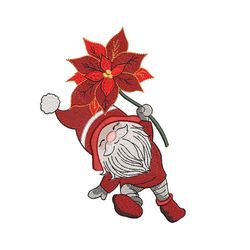 gnome with poinsettia, christmas embroidery design