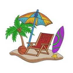 Beach Chair Palm Tree Machine Embroidery Design
