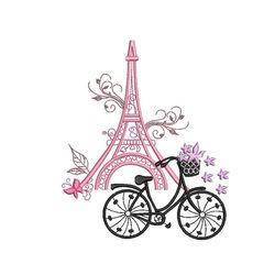 eiffel tower & bike machine embroidery design