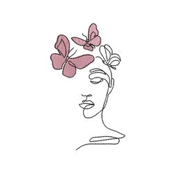 woman face with butterflies machine embroidery design