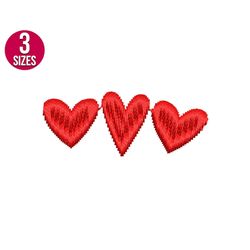 hearts embroidery design, three hearts, mini heart shape, love, valentines day machine embroidery file, instant download