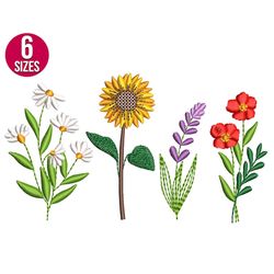 wildflowers embroidery design, floral, herb, plants, daisy, lavender, machine embroidery file, instant download