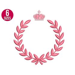 laurel wreath embroidery design with crown, olive wreath, monogram design, machine embroidery
