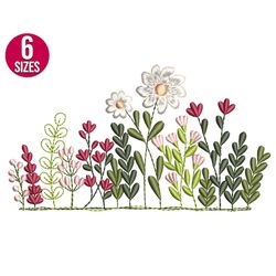 wildflowers embroidery design, daisy, plants, machine embroidery file, instant download
