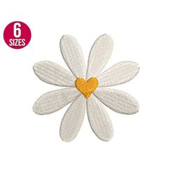 mini daisy flower with heart embroidery design, floral, machine embroidery file, instant download