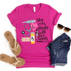 she works willingly with her hands proverbs 31:13 shirt png, proverb shirt png, essential worker shirt png, registered n