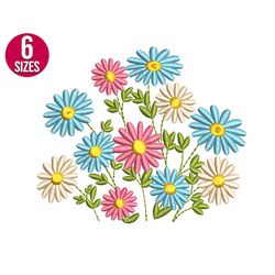 daisy flower bunch embroidery design, wildflowers, machine embroidery file, instant download