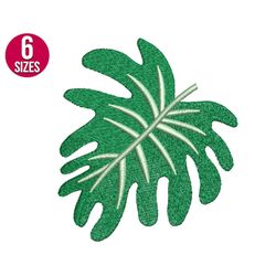 monstera leaf embroidery design, tropical leaf, machine embroidery file, pes, instant download