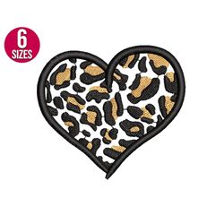 leopard print heart embroidery design, heart shape, valentines day machine embroidery file, instant download