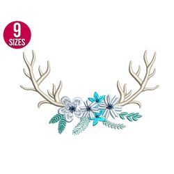 christmas deer antlers embroidery design, country christmas, machine embroidery file, instant download