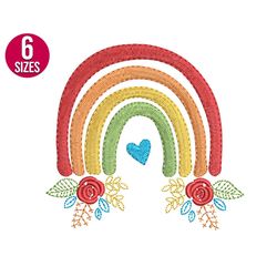 boho rainbow embroidery design, flowers, machine embroidery file, instant download