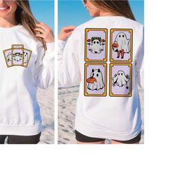 retro halloween ghost tarot card png, retro halloween png, retro western png, trendy halloween png, spooky season png, aesthetic halloween