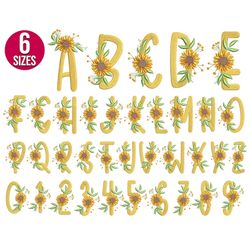 floral font sunflower alphabet bundle embroidery design, machine embroidery file, instant download