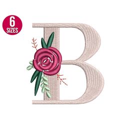 floral font flower alphabet b letter embroidery design, machine embroidery file, instant download