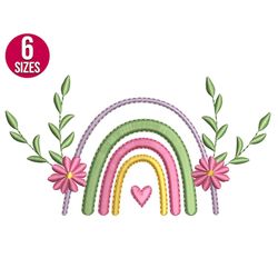 flower heart rainbow embroidery design, floral, machine embroidery file, instant download
