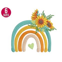 floral rainbow embroidery design, sunflower, machine embroidery file