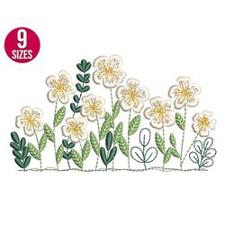 wildflowers embroidery design, daisy, plants, machine embroidery file, instant download