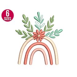 rainbow embroidery design with flower, floral, machine embroidery file, instant download