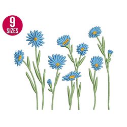Meadow Wildflowers embroidery design, Daisy, Cornflowers, Machine embroidery file, Instant Download