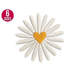 heart daisy flower embroidery design, floral, machine embroidery file, instant download