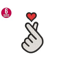 korean finger heart embroidery design, mini heart shape, machine embroidery file, digital download