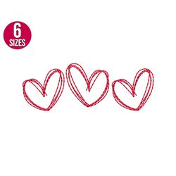 hearts embroidery design, three hearts, heart shape, love, valentines day machine embroidery file, digital download