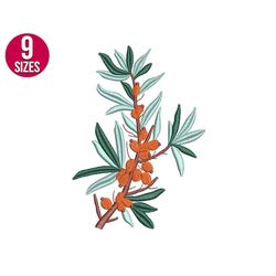 rowan branch with berries embroidery design, fall, autumn machine embroidery file, instant download