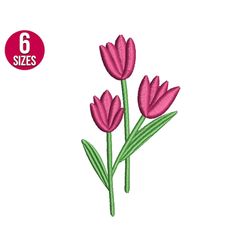 tulip embroidery design, spring flowers, tulip bunch, machine embroidery file, instant download