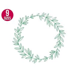 leaf wreath  embroidery design, monogram frame, machine embroidery file