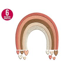 rainbow embroidery design, boho, hearts, machine embroidery file, instant download